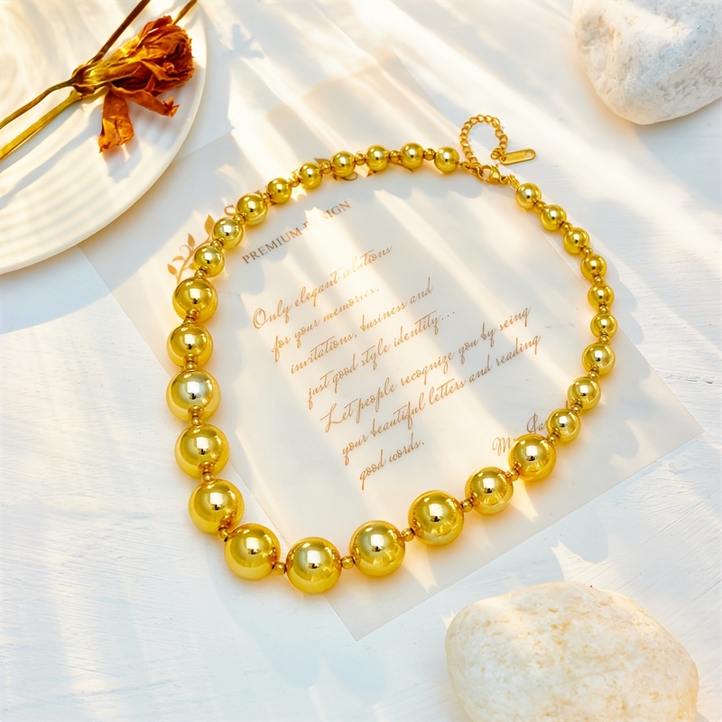 Punk Golden Ball Stainless Steel Necklace, Unisex